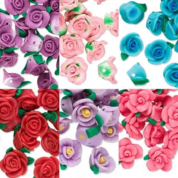 2 Polymer Polyclay 13mm Flower Clay Beads In Many Colors and 3D Rose Shapes