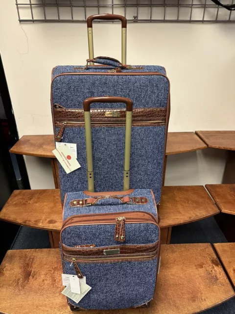 New Samantha Brown Classic Tweed 2 Piece Set 28'/21” Blue /Camel  Color Spinner