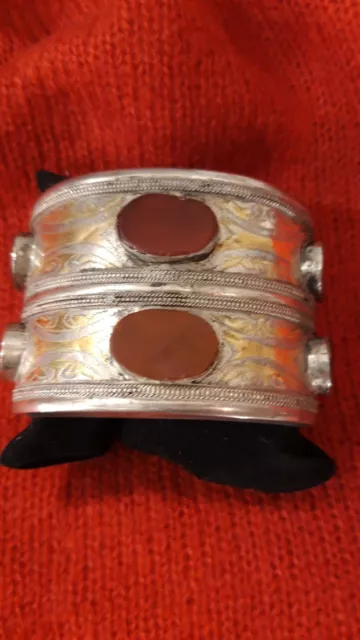 bracciale argento bukhara con intarsi dorati e 6 pietre di corniola gr.120