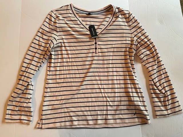 Nautica size XXL long sleeve pink navy striped NWT  top