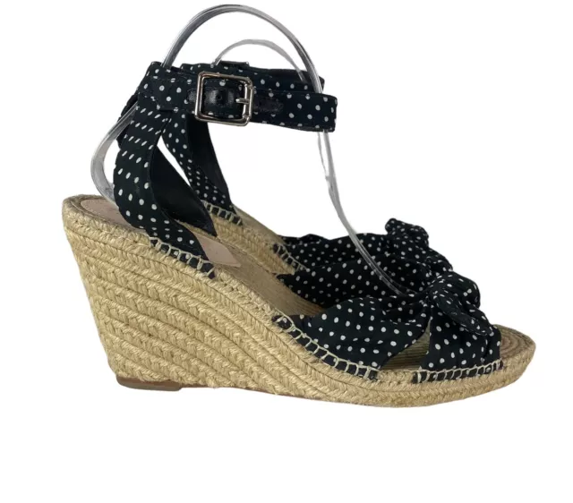 Loeffler Randall Tessa Espadrille Wedge Sandals Womens Size 11B Black Polka Dot