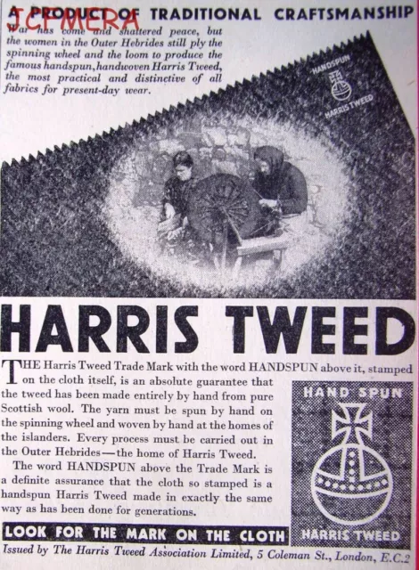 WW2 HARRIS TWEED Scottish Woollen Cloth Textiles ADVERT #4 - Small 1940 Print AD