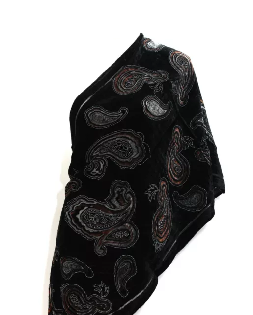 Elegant Black & Brown Silk Burnout Velvet Floral Fringed Scarf Shawl Wrap