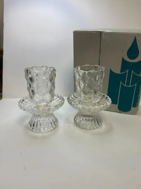 Partylite Quilted Crystal Pair Votive Tealight Taper Pillar P9246 Lot of 2