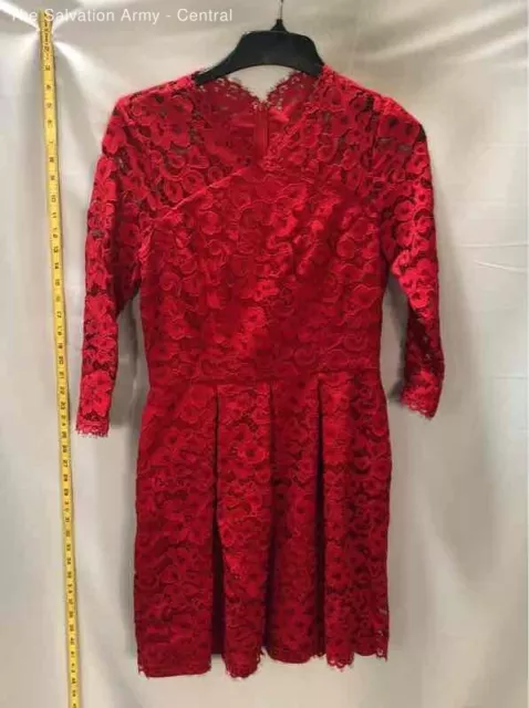 Shoshanna Womens Red Lace 3/4 Sleeve V-Neck Back Zip Mini Dress Size 8