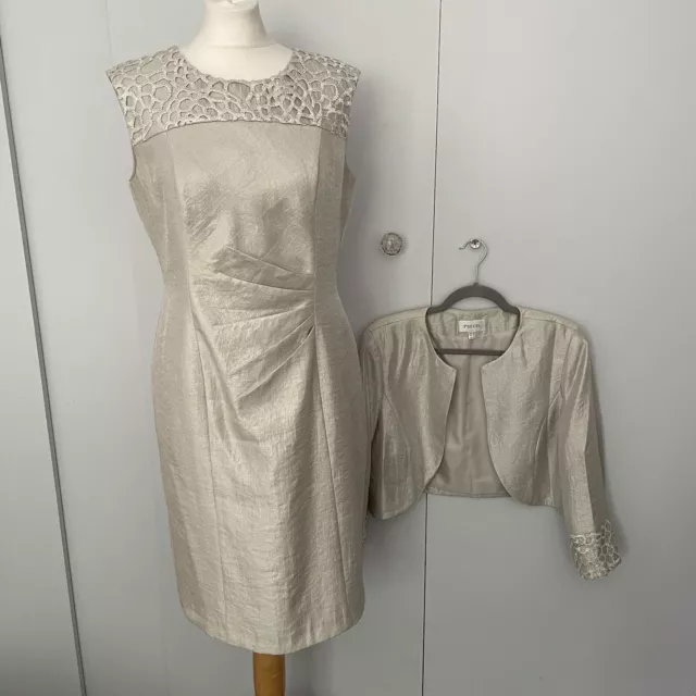 Precis Occasion Outfit Suit Dress UK 12 & Jacket UK 14 Silver Shiny Wedding