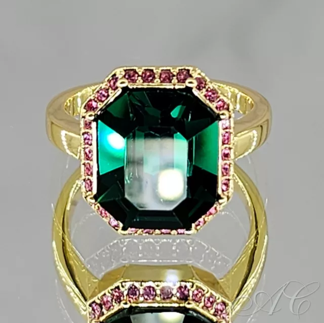 Gorjana Ring Green Size 6 18k Gold Plated Brass Lexi Octagon Cocktail Crystal!