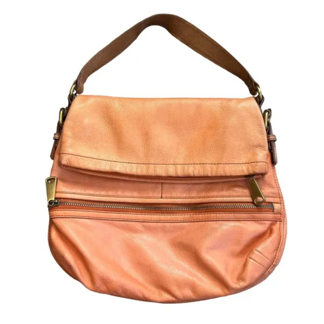VINTAGE FOSSIL Explorer Foldover Crossbody Leather Distressed Orange Bag purse