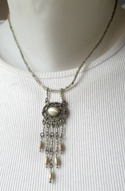 Collier Bijou Vintage Années 70 - Couleur Or Et Perle Noire Vernie - Qualité Supérieure