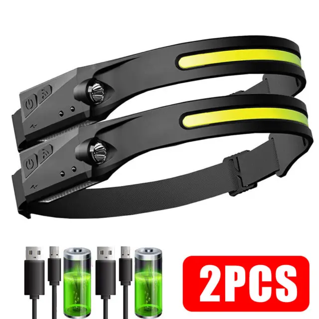 1/2X LED Head Torch Rechargeable Waterproof COB Headlamp Motion Sensor Headlight