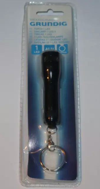 Lampe Torche Poche Aluminium Ronde Noir Porte Clés LED Keychain GRUNDIG