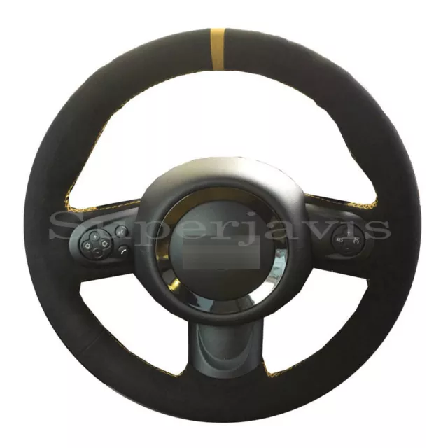 Black Suede Leather Steering Wheel Stitch on Wrap Cover For Mini Coupe Cooper