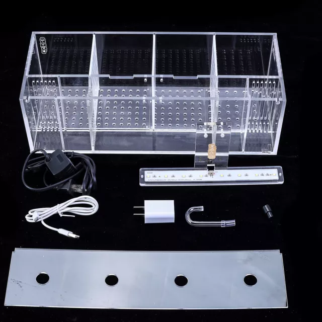 3/4Grid Acrylic Fighter Tank for Betta and Fighting Fish LED Light w/ Water Pump 3