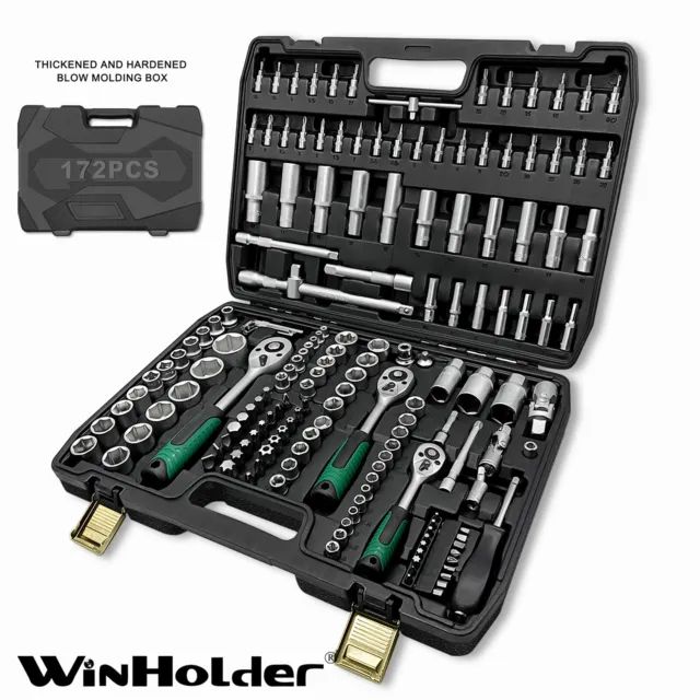 172 Pieces Professional Socket Set - 1/2" 1/4" 3/8" Dr Spanners / Carry Box