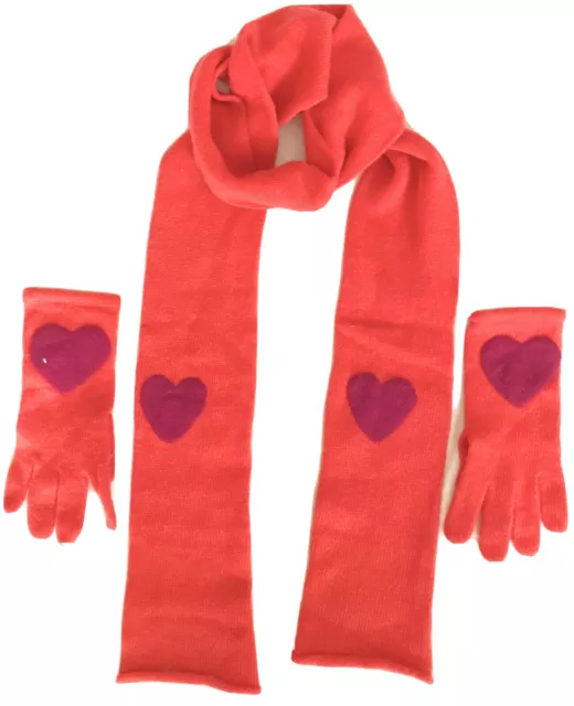 Portolano Women’s Girls Wool & Angora Knit Set Gloves Scarf Orange Red sz XS