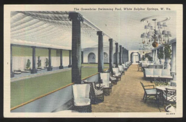 Postcard WHITE SULPHUR SPRINGS WV  Greenbrier Hotel Swimming Pool view 1930's