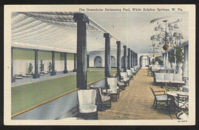 Postcard WHITE SULPHUR SPRINGS WV  Greenbrier Hotel Swimming Pool view 1930's