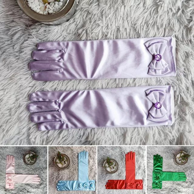 Girls Children Kids Long Gloves Princess Costume Silk Satin Full Finger Mittens 2