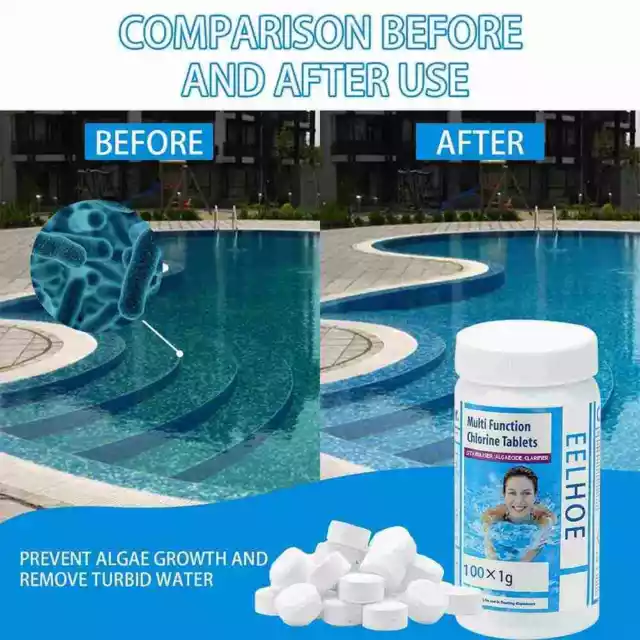 100 Tablets Pool Cleaning Tablet Floating Chlorine Dispenser Tub Chemical  AU