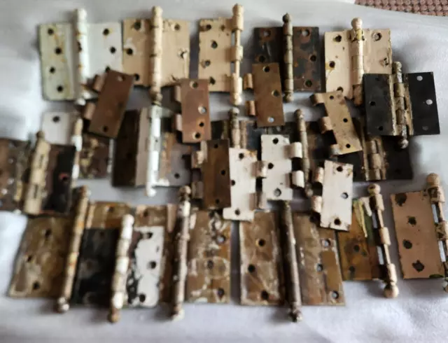 Lot of Vintage Brass and Metal Door Hinges Stanley more