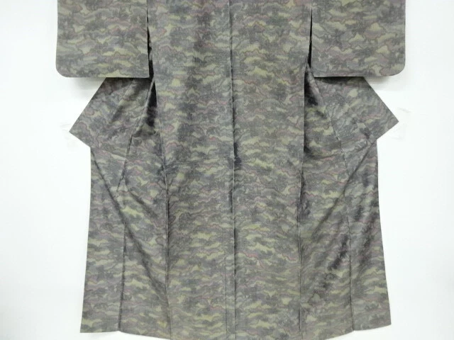 6450068: Japanese Kimono / Antique Kimono / Tsumugi / Woven Abstract Pattern