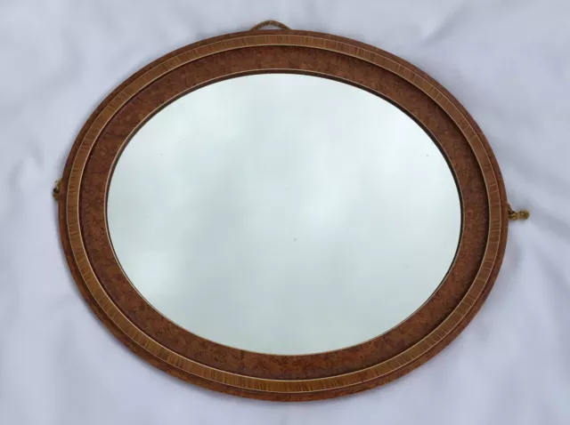 Ancien MIROIR OVALE Cadre Peint Façon Bois de Rose et Loupe d’Orme Début XX ème