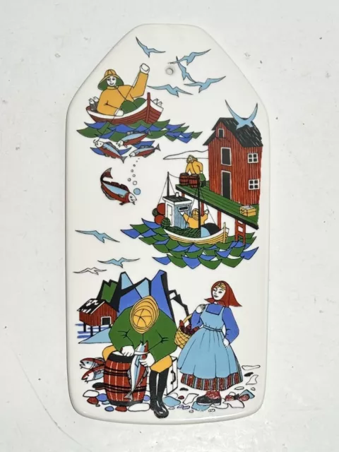 12 3/4" Torskefiske Handpainted Silkscreen Gerd Design Wall Plaque From Norway