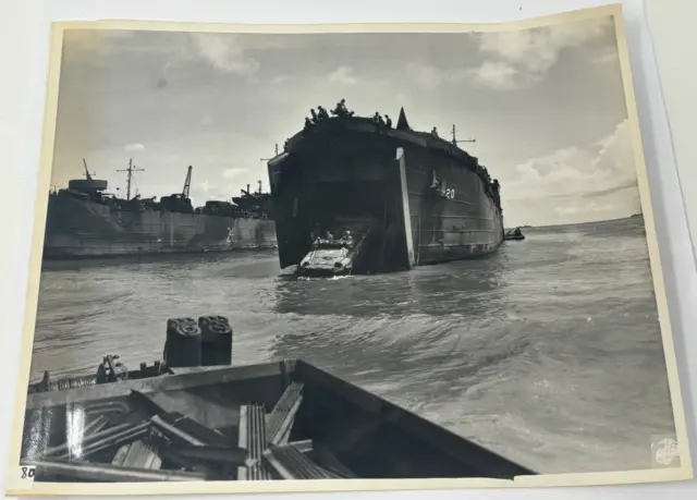 World War II 1944 Guam LST Unloading Amphibious Official U.S. Marine Corp Photo