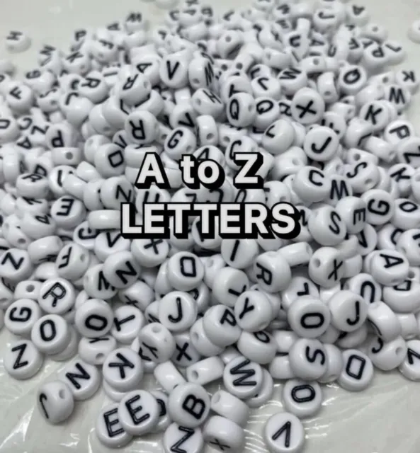 100 7x4mm Acrylic mixed Letter round Beads A-Z white and black Alphabet Beads UK