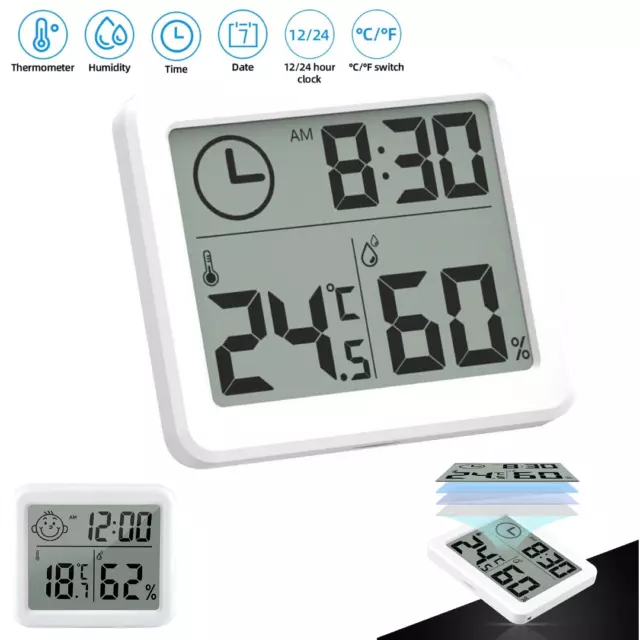 Digital Clock LCD Thermometer Hygrometer Humidity Meter Room Indoor Temperature