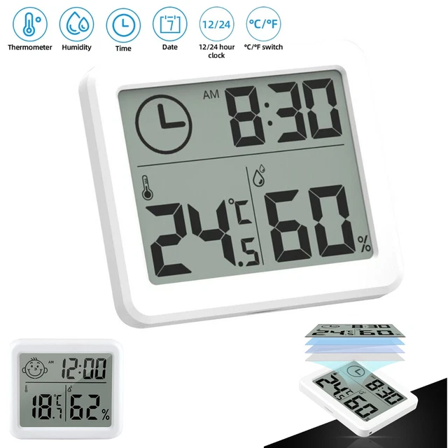 Indoor Comfort Indication Thermometer Hygrometer Smart Digital Humidity Timer Touchscreen Temperature Gauge Meter With Clock