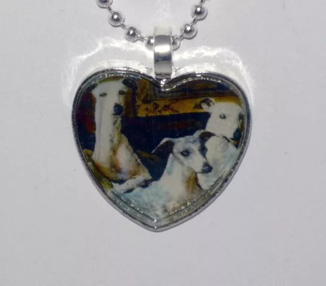 Altered Art Greyhound Dogs Trio Heart Silver Plated Pendant Necklace