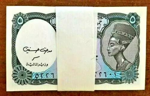 Egypt 5 PIASTRES P-188 x 100Pcs Lot BUNDLE Queen NEFERTITI UNC Egyptian 1940 Law