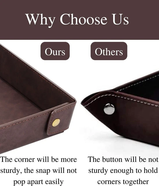 CASIRENA Faux Leather Valet Tray Organizer for Men - Rectangle, Coffee Brown