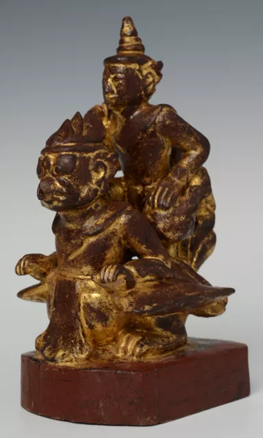 19th Century, Mandalay, Antique Burmese Wooden Angel Riding Garuda