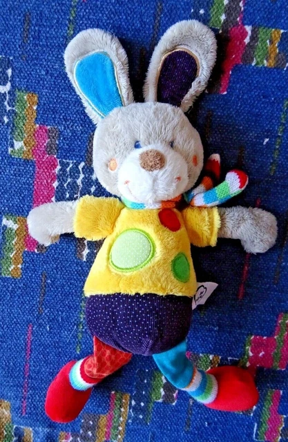Hb/  Doudou Peluche Mots D'enfants Lapin Jaune Rouge Orange Rond Echarpe Ttbe