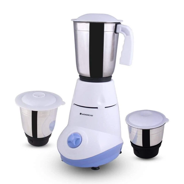 WONDERCHEF CAPRI 500WATT Mixer Grinder, 3 Jar, 220V, White & Blue Free