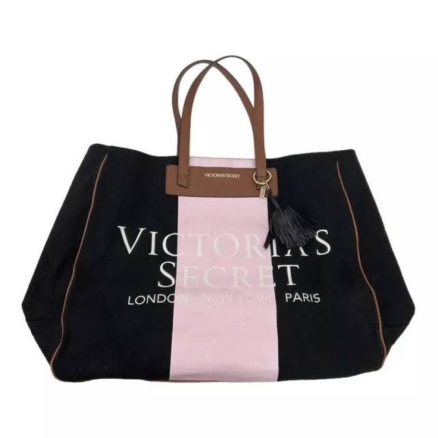 Victoria's Secret Weekender Tote Bag Purse London New York Paris Black Pink