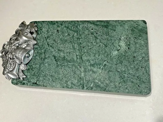 ARTHUR COURT Christmas Holiday Cheese Board Green Marble Holly Bells 12" x 6"