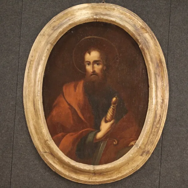 Antiguo cuadro San Pablo oval oleo sobre lienzo siglo XVII pintura religiosa