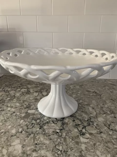 Vintage Large Westmoreland Milk Glass Lace Edged Footed Fruit Bowl