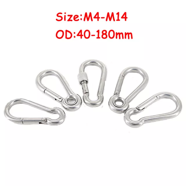 Stainless Steel A4 Carabiner Clip Carabina Clips Snap Hook Heavy Duty 4mm - 12mm