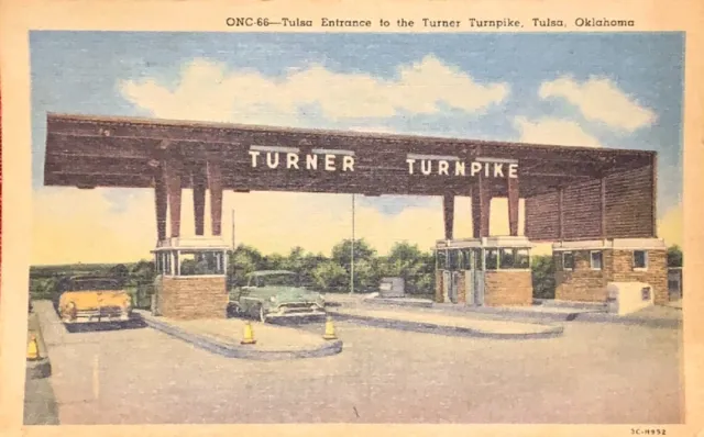 Tulsa OK-Oklahoma, Entrance To Turner Turnpike, 1950s Cars, Vintage Postcard