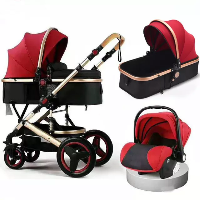 3 in1 Newborn Baby Pram &Capsule Pushchair Travel System Buggy Foldable Stroller 3