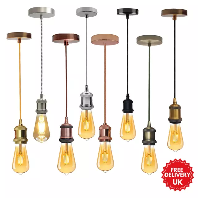 Vintage Industrial Pendant Lamp E27 Bulb Holder Ceiling Rose Light Fitting Kit