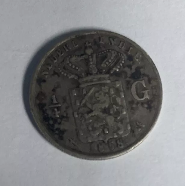 1/4 Gulden 1858 ?  Dutch Netherlands / East Indies Silver Coin Rare