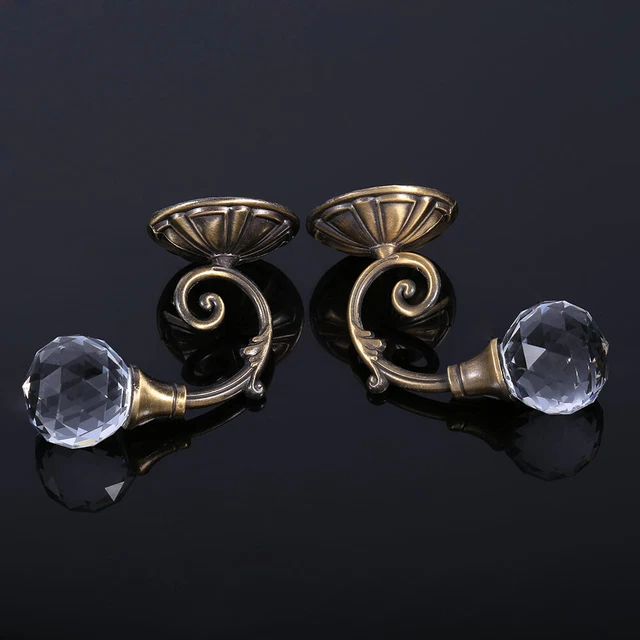 Metal Crystal Glass Curtain Holdback Wall Drapery Tieback Hooks Hanger Bronze