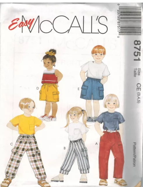 8751 UNCUT Vintage McCalls SEWING Pattern Girls Boys Pull on Pants Shorts OOP