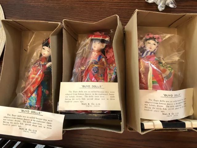 Vintage Japanese GEISHA Dance Doll- Kimono Fabric 1960-1963 SET Of 3