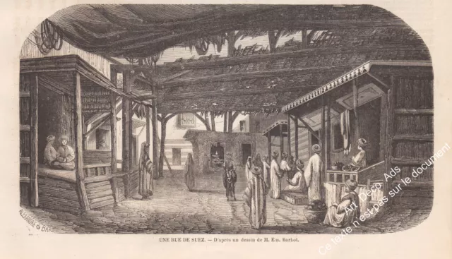 Gravure 1858 Engraving, Egypt, A street in Suez